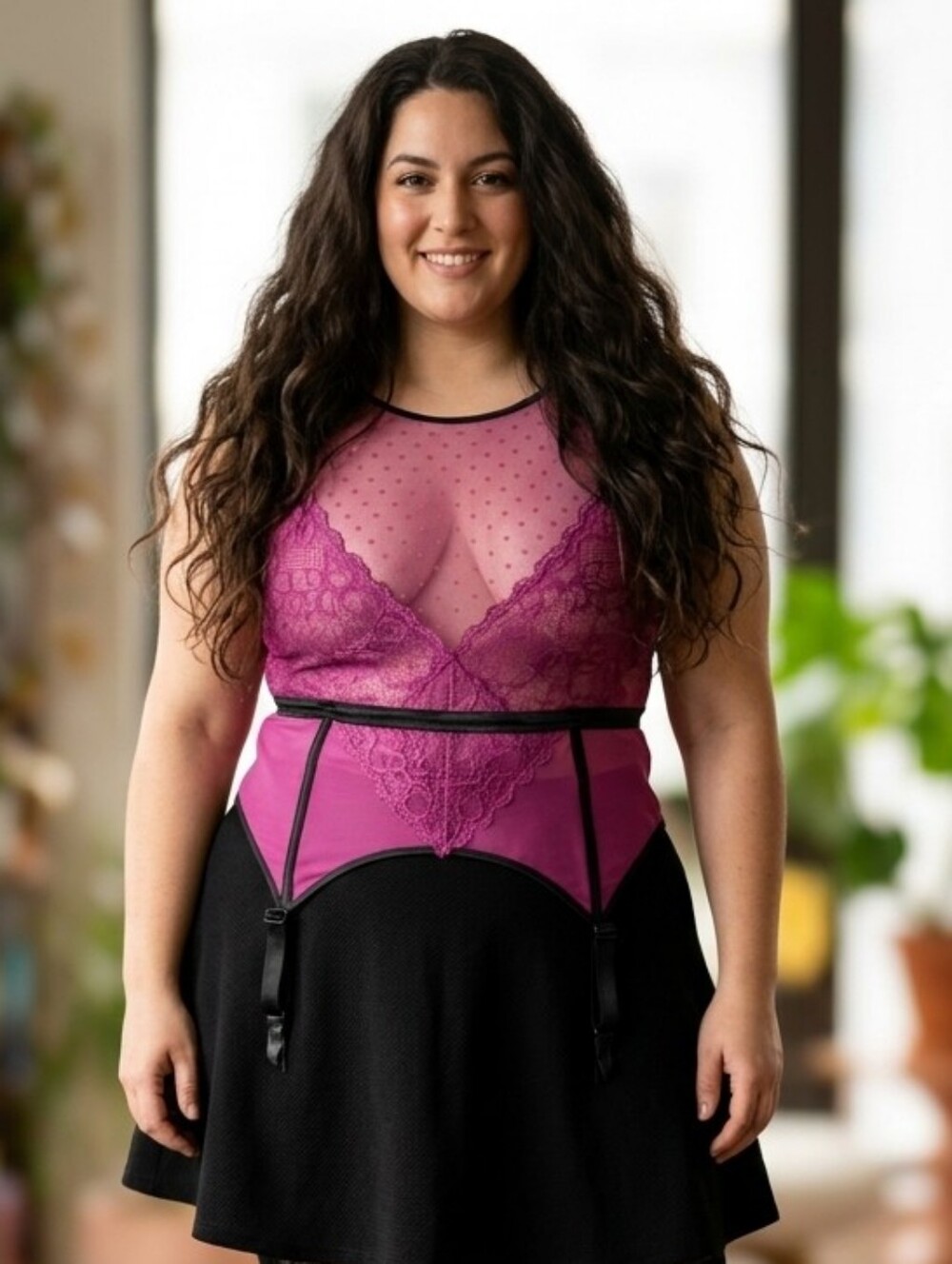 NEW Plus-Size 3XL -4Xl Lace & Mesh Bustier in Magenta